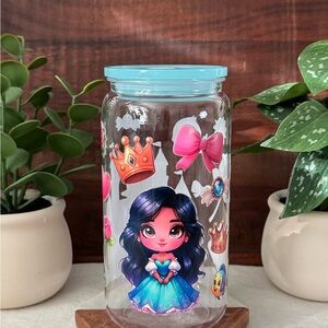 Cute Princess Plastic Cup with Blue Lid and Straw